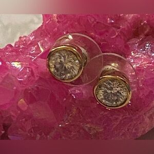 Vintage Signed Roman Pierced Cubic Zirconia Earrings #7321